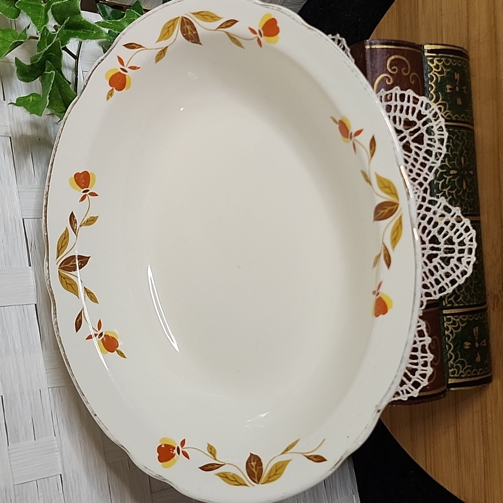 👉*RARE VTG 50s* JEWEL TEA "AUTUMN LEAF" 10" OVAL SERVING DISH ~HALL CHINA